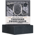 Promotional graphic for Dr. Squatch Thousand Sword Scrub bar soap