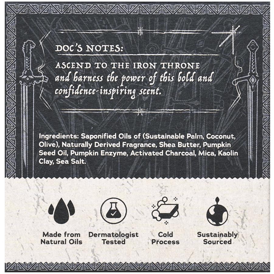 Promotional graphic for Dr. Squatch Thousand Sword Scrub bar soap