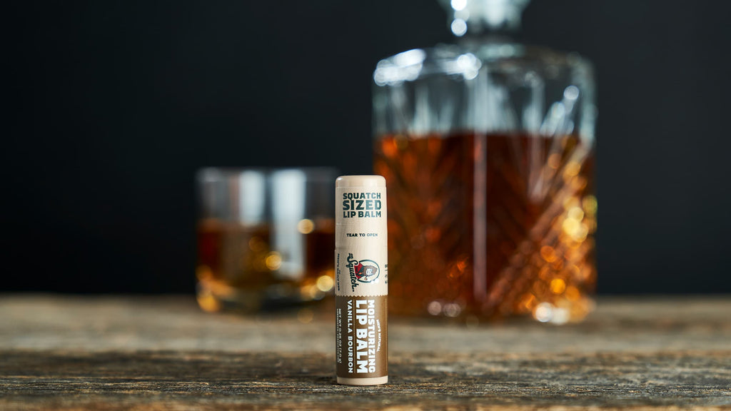 Lifestyle photo featuring Dr. Squatch Vanilla Bourbon Lip Balm